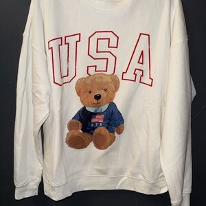 Grayson Threads Cream USA Bear Crewneck Sweater